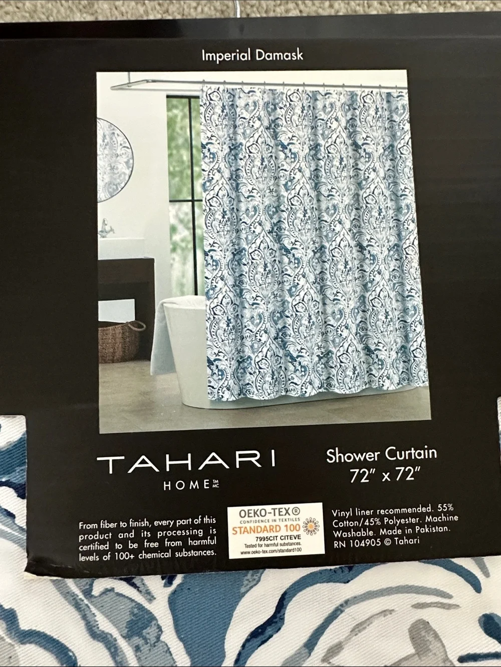 Tahari Blue and Gray Paisley-Style Shower Curtain Panel